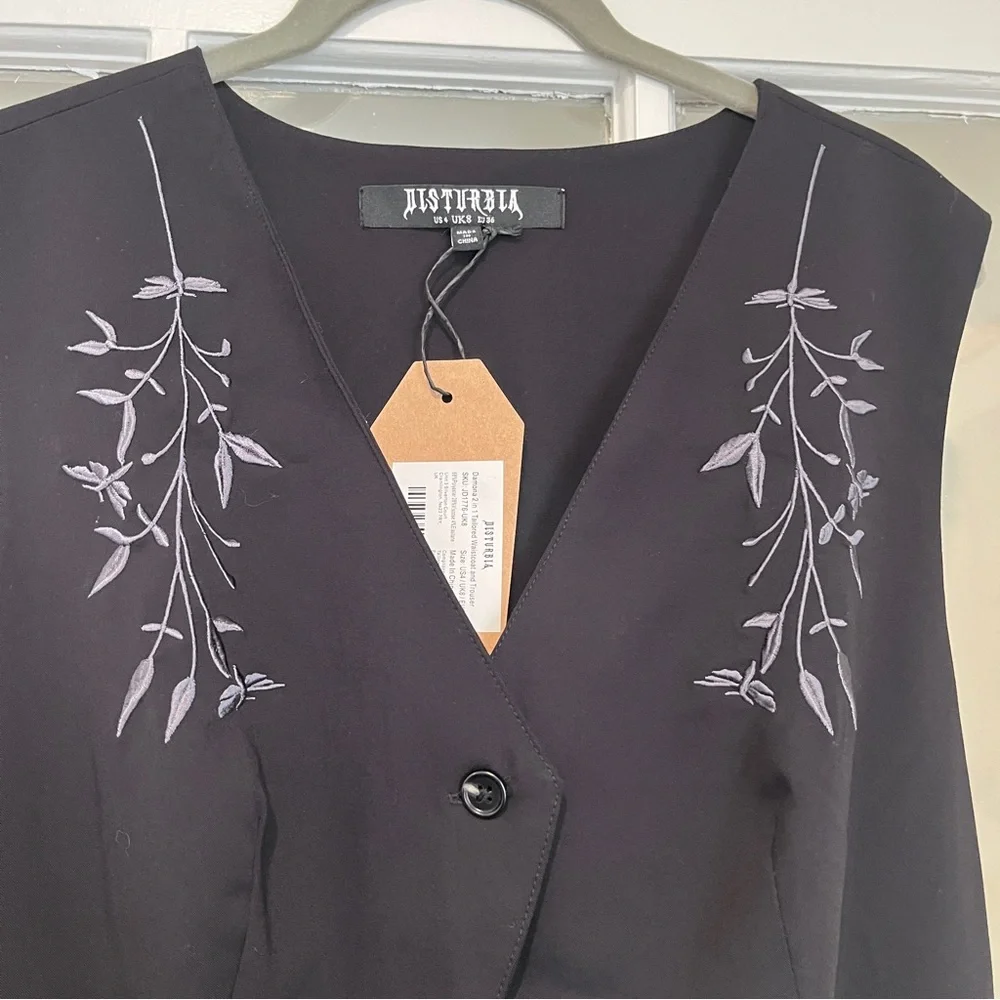 NWT Disturbia Damona Tailored Waistcoat Vest and Trouser Set Black Goth Sz 4 - Picture 9 of 16